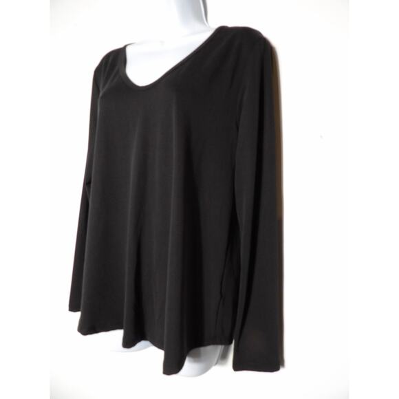 Allison Joy Top Shirt Sz Medium Slinky Soft Black Layers V Neck Staple Basic - Picture 2 of 9